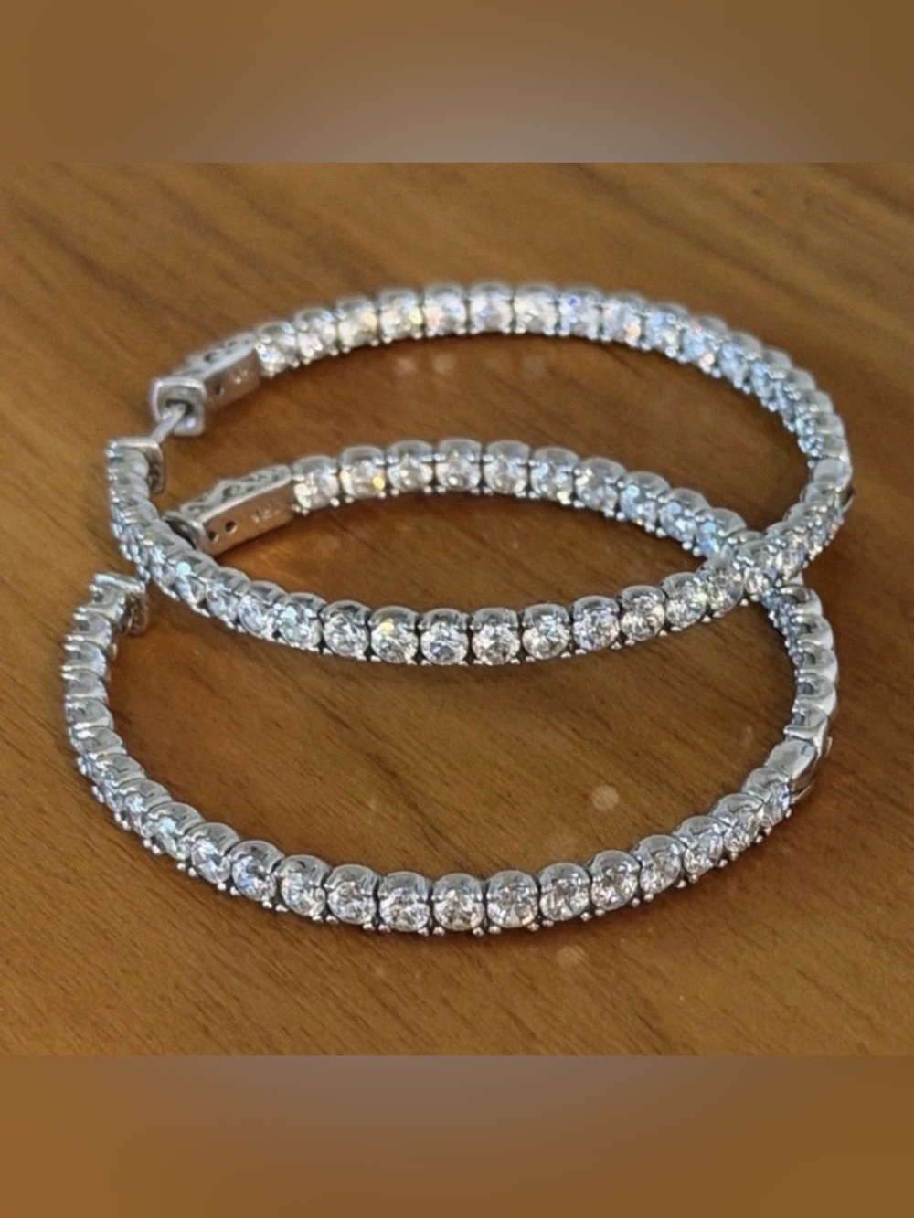 Vintage Sterling Silver Tennis Style Crystal Hoop Earrings